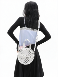 JANDRESS | Dotted Patent Leather Bag with Ruffle and Bow Detail