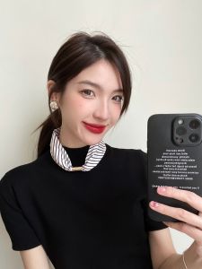New Neck Protecting Lock Clavicle Small Silk Scarf for Women Summer Long Magnetic Buckle Decorated Pendant Necklace Simple Versatile Surround Scarf