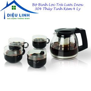 Ấm pha trà thủy tinh Bộ Ấm Chén Trà Có Khay Lọc 5 Món Bình Lọc Trà Thủy Tinh Giữ Nhiệt Cao Cấp