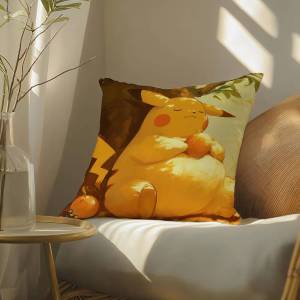 Bandai | Pokemon Meowth Anime Plush Pillow Cover Soft Short Plush Cushion Cover For Sofa Bedroom Living Room Home Decor Gift