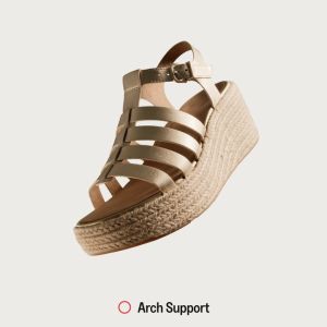 FITFLOP WOMEN PLATFFORMS ESPADRILLE METALLIC-LEATHER FISHERMAN WEDGE SANDALS - PLATINO (JF5-675)