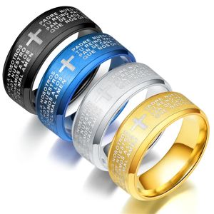 [A D]Fashion Mens Stainless Steel Bible Verse Jesus Cross Rings For Men Christian Cross Religious Ring Men Amulet Jewelry Wholesale