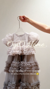 Girls Princess Dress Purple White Tulle Flower Birthday Party Dress Kids Puff Sleeve Formal Gown Wedding Flower Girl Dress Toddler Baby Dress