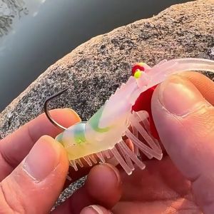 PROBEROS 1PCS Sinking Shrimp Lure 6g 13g 19g Jigging Soft Plastic Fishing Lures Long Casting Luminous Prawn Bait with Jig Head Hook Fishing Tackle SJ021
