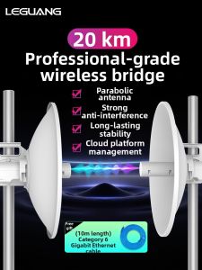 LEGUANG 20km Industrial Grade Outdoor Wireless Bridge 5.8GHz Gigabit High Power Point to Point Network Bridge Parabolic Antenna Long Range Signal Booster for Industrial Use