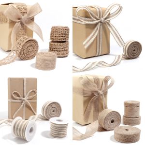 1-10meters Linen Burlap Fabric Ribbon Macrame Craft Linen Webbing for Wedding Decoration Gifts Box Bouquet Bow Packaging Stuff