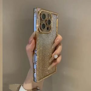 Shiny Powder Gradient  16Pro Max Phone Case Womens Style Full Cover Water Diamond Frame Anti-Fall Protection Compatible with Full Sky Star