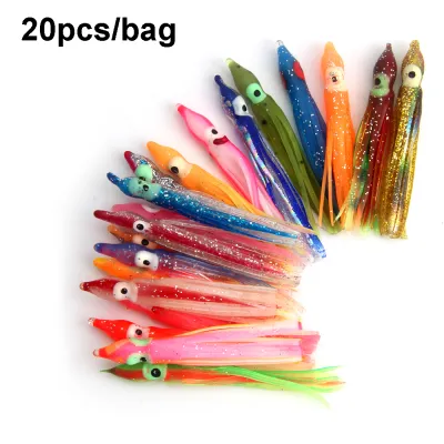 20pcs/lot 6.5cm Octopus Soft Fishing Lure For Jigs Rubber Squid Skirts Artificial Tuna Sailfish Baits Mix Color