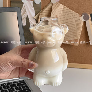 Cute Bear Glass Cup Creative Water Juice Coffee Cup Cartoon Design Restaurant Popular Elements Small Style North Europe Shape