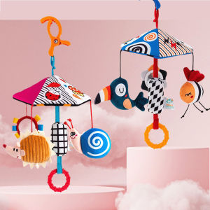 Crib Toys Baby Soft Hanging Rattle Crinkle Squeaky Dangling Toy Wind Chime Car Seat Stroller Toys with Plush Animal for Infant Babies Boys and Girls 3 6 9 to 12 Months Gifts