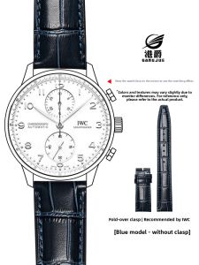 GANG JUE |  Genuine Leather Watch Band For IWC Pilot Mens Watch Compatible With Original Model Thick Flat Interface Single Fold Clasp