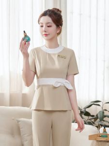 Womens Short Sleeve Work Uniforms Breathable Beauty Salon Summer Fashion High End Health Care Center Front Desk Receptionist