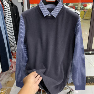 Mens Warm Knitted Sweater Thick Autumn Winter Fashion City Style Long Sleeve Shirt Collar Jumper Color Block Vest Style Deep Color