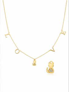 Custom Font Cat Letter 18K Gold Necklace