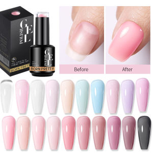BORN PRETTY 15ml Milky สีชมพูฐานยางเจลเล็บ Glitter กึ่งถาวรเคลือบเงา Soak Off Self Leveling UV LED ภาษาโปลิชคํา