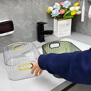 Khay Nhựa Đựng Đồ Chữ Nhật 24cm Có Tay Cầm Viền Mạ Vàng Khay Mỹ Phẩm Nhựa Thiết Kế Lượn Sóng Tinh Tế Nhẹ Nhàng Sang Trọng