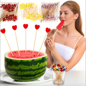 100pcs/pack Heart Flower Bamboo Pick Buffet Cupcake Fruit Fork Party Dessert Salad Stick Cocktail Skewer for Wedding Decor