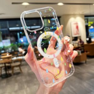 Cute Cartoon Pattern Transparent Case For iPhone 15 Case iPhone 13 14 12 11 16 17 Pro Max Shockproof Clear For Magsafe TPU Cover