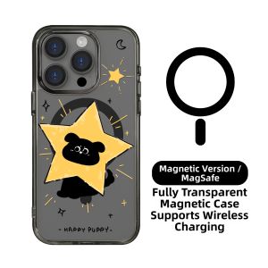 Cute Star Pattern Magnetic Shockproof Phone Case Black Transparent