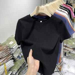 Pure Cotton Short Sleeve T-Shirt Womens Thin Spring Summer Small Size Base Shirt Inner Wear Top round Neck Loose Fit Basic Color