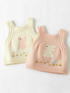 Girls Knitted Sweater Vest Spring Autumn Outerwear Childrens Woolen Coat Jacket Casual Style No Brand Cartoon Pattern