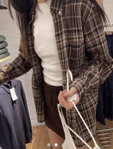 Brandy Girl Plaid Long Sleeve Midi Shirt Womens Loose Fit Versatile Commute Style Button up Spring 2023 Polo Neck Shirt