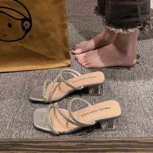 Large Size Sandals Womens Summer Wide Foot Comfortable High Heels French Style Thick Heel Fashionable Open-Toe Slip-On Shoes