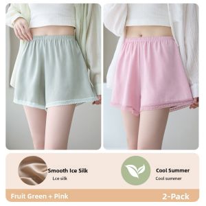 miiow | Cat Woman Ice Silk Safety Pants Women Summer Outdoor Wear Prevent Exposure Home Short Shorts Loose Casual Wide Leg Lace Pajamas