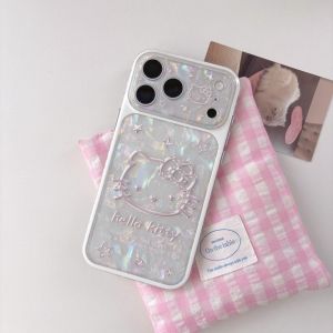 Sanrio | Korean Cute Cartoon Sanrio Hello Kitty 3D Beige Embossed Shockproof Phone Case For iphone 15 Pro 16 17 Pro Max Protetive Cover
