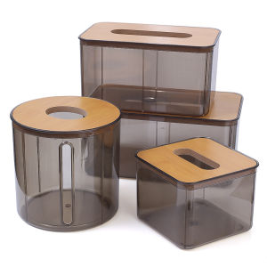 Nordic Minimalist Transparent Tissue Box / Modern Home Wooden Tissue Organizer / Creative Desktop Paper Case for Living Room
