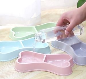 Double Bowl 2 in 1 Mangkuk Makan Tipe Tulang Anti Semut Anti Selip Aksesoris Hewan Peliharaan