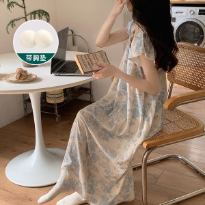 ชุดนอนแขนกุดผ้าฝ้ายโพลีเอสเตอร์ ชุดนอนผู้หญิงฤดูร้อน 2025 ใหม่ ชุดนอนกลางแจ้งแบบลำลอง หวาน แฟชั่น ชุดนอนพิมพ์ลายดอกไม้