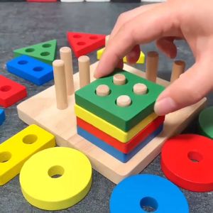 Đồ chơi thả hình xếp cọc 10 trụ gỗ học khối đồ chơi xếp trụ hình học thông minh cho bé