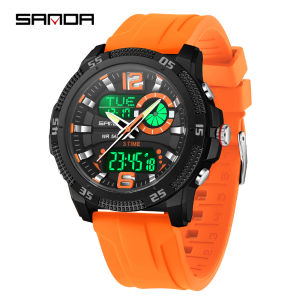 SANDA LED Men Watch Sports Dual Time Display Digital Luminous Week Date Man Wristwatch Electronic Quartz Mens Watches