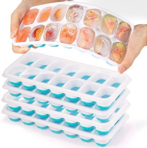 Ice Cube Tray Silicone Mold with Cover Square 14-cube Easy Release Ice Cube Molds Summer Kitchen Bar DIY Iced Drink Maker Tools