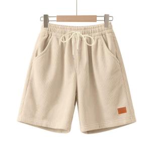 Mens Solid Color Corduroy Shorts Summer Five-Quarter Length Lace-Up Style Casual Mens Fashion Summer Wear