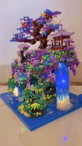 Creative Peach Blossom Pond Sakura Castle Tree House DIY Model Building Blocks Bricks Toys