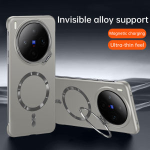 szhaiyu | For Magsafe Metal Camera Stand Holder Phone Case for VIVO X300 X300Pro Frameless Magnetic Wireless Charge Bumper Frosted Cover