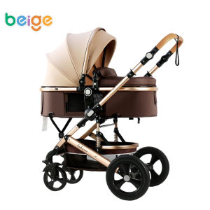 Beige stroller for baby Baby stroller Foldable Sit or Lie Down bidirectional shock-absorbing Luxury Baby Stroller for ages 0 to 3