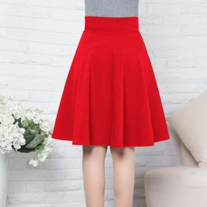 55cm to Knee A- line Umbrella Skirt Pleated Skirt Mid Length Long Length Skirt Plus Size High Waist Dancing Puffy Pocket Skirt