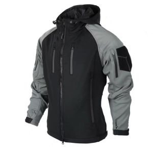 Black and gray industrial tactical soft shell jacket outdoor waterproof jacket hooded jacket