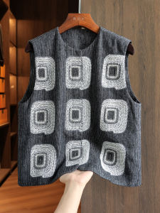 Blue Cotton Linen Embroidered Contrast Color Vest Womens round Neck Design Sensation Super Good Looking Jacket Outerwear