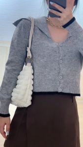 4968 Dayana Button Collar Knit Crop Sweater Wanita Import Korean Style