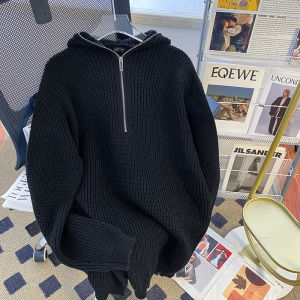 Mens Knitwear Cardigan Sweater Loose Fit Warm and Stylish Autumn Winter Trendy Solid Color High Collar Zipper Outerwear