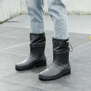 Bun mouth anti slip mens short tube rain boots PVC wear-resistant black closed mouth rain boots Garden waterproof shoes