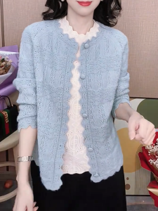 QINGNAER | Chic Hollow-out Knit Cardigan Large Size