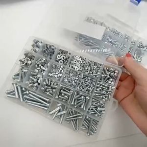 ชิ้นส่วนสกรูสแตนและเลส 304 ชุดสกรูอเนกประสงค์ 6 ตัว น็อตตัวและเมียแหวนรอง กล่องพลาสติกพร้อมส่ง ขนาด M3M4M5