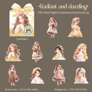 10pcs Package Cute Girls Material Stickers Strawberry Sweetheart Character Sticker Decorative Scrapbook Cut Supplies 138*90mm