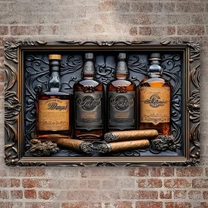 2D Flat-Printed Aluminum Metal Wall Hanging Sign: Whiskey & Design (Square) – Ideal Decorative Wall Art for Home