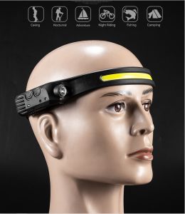 Sensor Headlamp COB LED Head Lamp Flashlight USB Rechargeable Head Torch 5 Lighting Modes Head Light Built-in Battery